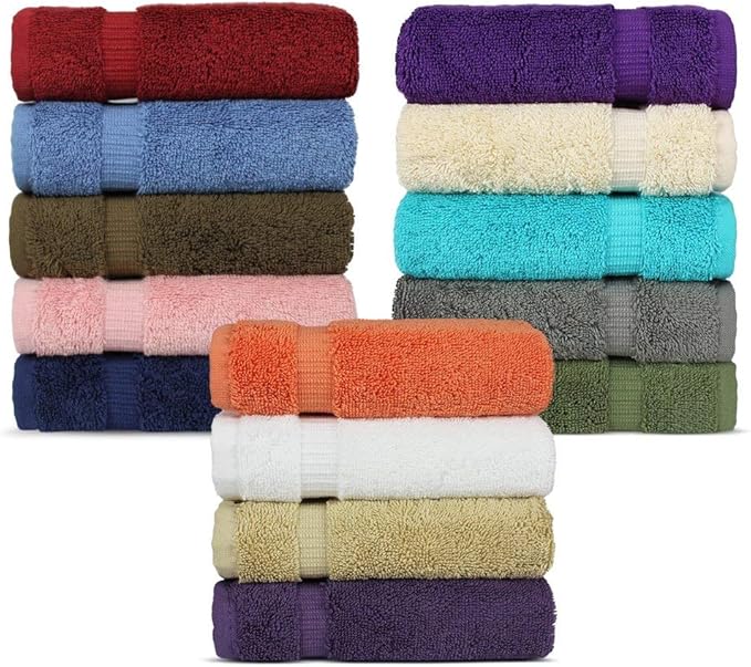 Chakir Turkish Linens Hotel & Spa Quality, Highly Absorbent 100% Cotton Turkish Washcloths (2 X 6 Random Colors - Set of 12)