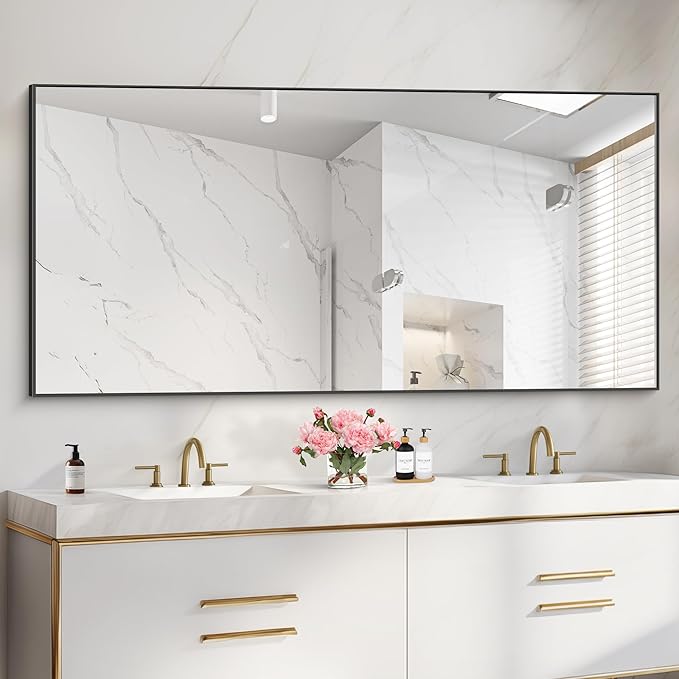 36x72inch Bathroom Mirror, Black Rectangle Mirror with Thin Metal Frame, Large Rectangular Wall Mirror for Bathroom, Living Roomm, Hair Salon, Big Farmehouse Mirror Hang Horizontal/Vertical