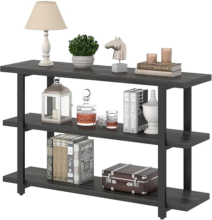 FOLUBAN Entryway Table, Wood Sofa Table with Storage Shelves for Living Room, Modern Console Table for Hallway, Entrance, or Behind Couch, Dark Gray, 47 Inch