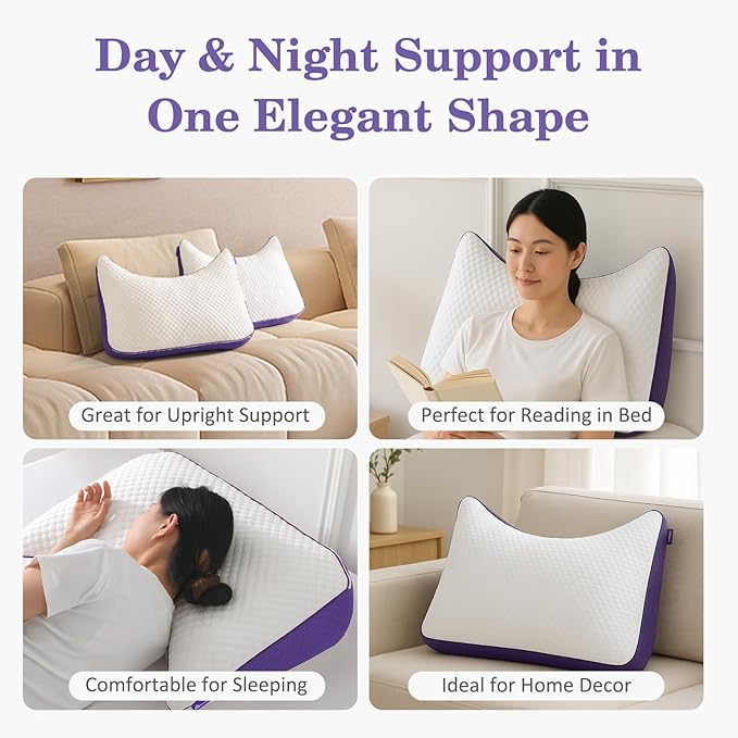 HOMELAB Adjustable Shredded Memory Foam Curve Pillow Queen Size 29"x19", Oversized Crescent Design for Side & Back Sleepers, Doubles as Backrest for Reading, Lounging & Relaxing, Cooling Cover, 1 Pack