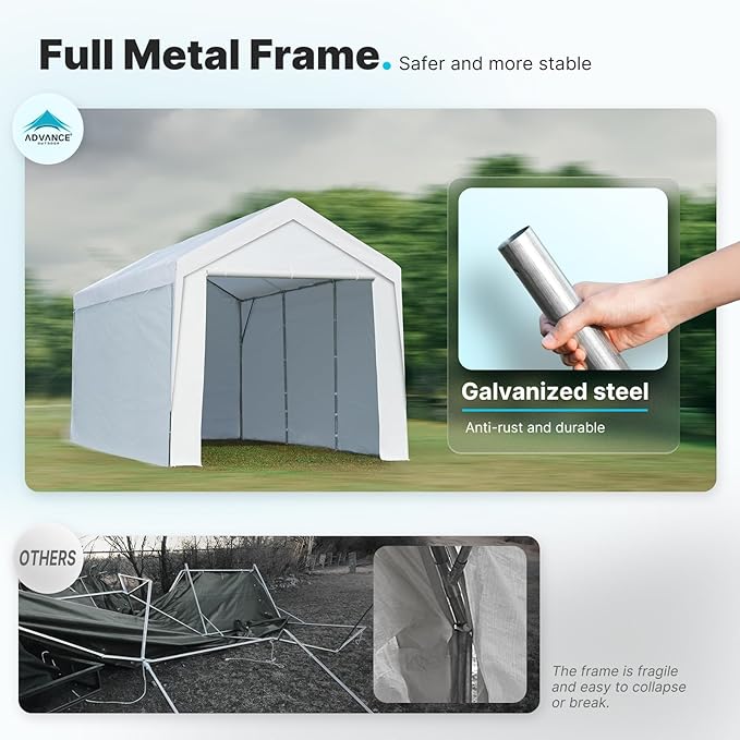 ADVANCE OUTDOOR 12x20 ft Heavy Duty Carport Garage Shelter, Adjustable Height (6.5-11ft) Waterproof Canopy with Removable Sidewalls for Cars, RV, Boat, Truck, Party - White