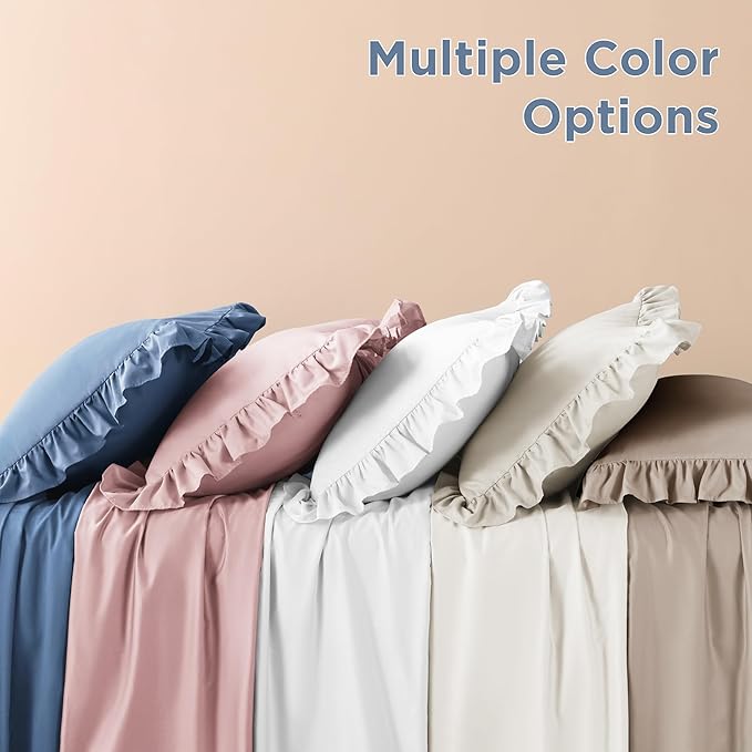 Litanika Ocean Blue King Size Comforter Set, 3 Pieces Ruffle Farmhouse Aesthetic Bedding Comforter Set, All Season Soft Lightweight Fluffy Microfiber Bed Set(104x90In Comforter, 2 Pillowcases)