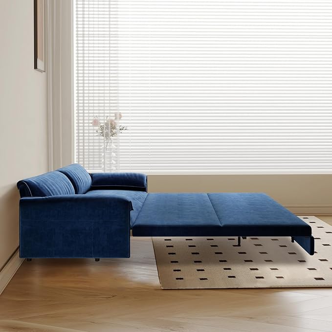 66-Inch Queen Size Convertible Sleeper Sofa Bed, 3-in-1 Pull-Out Futon Loveseat, Velvet Love Seat Couch with Side Pocket for Living Room, Office, Apartment, RV, Hide-A-Bed Fold Out Sofa&Couch