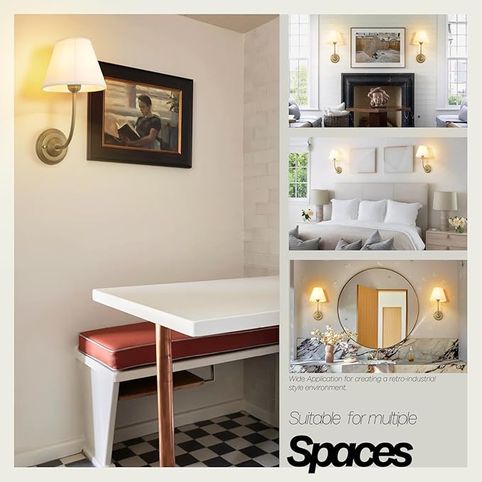 Vintage Fabric Wall Sconce Linen Cloth Shade, E26 Hardwired Indoor 1-Light Wall Mounted Lamp Fixture for Living Room Bedroom Stairs Hallway