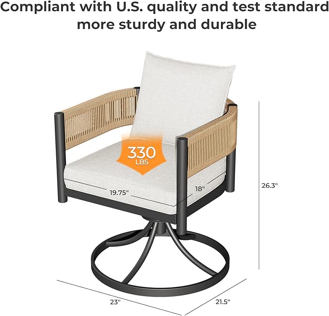 Grand patio 5-Piece Outdoor Dining Set for 4 with 1 Rectangle Expandable Table for 4-6 Person, Metal Woven Wicker Swivel Patio Chairs with Thickened Cushions for Yard, Poolside (Natural)