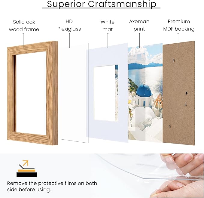 Axeman 4x6 Picture Frame | Solid Oak Wood Picture Frame | 4x6 Frame With Mat for 3.5x5 | 4 x 6 Photo Frame | 4x6 Wood Picture Frame | 4 By 6 Picture Frame | Hanging Hardware Included | Natural