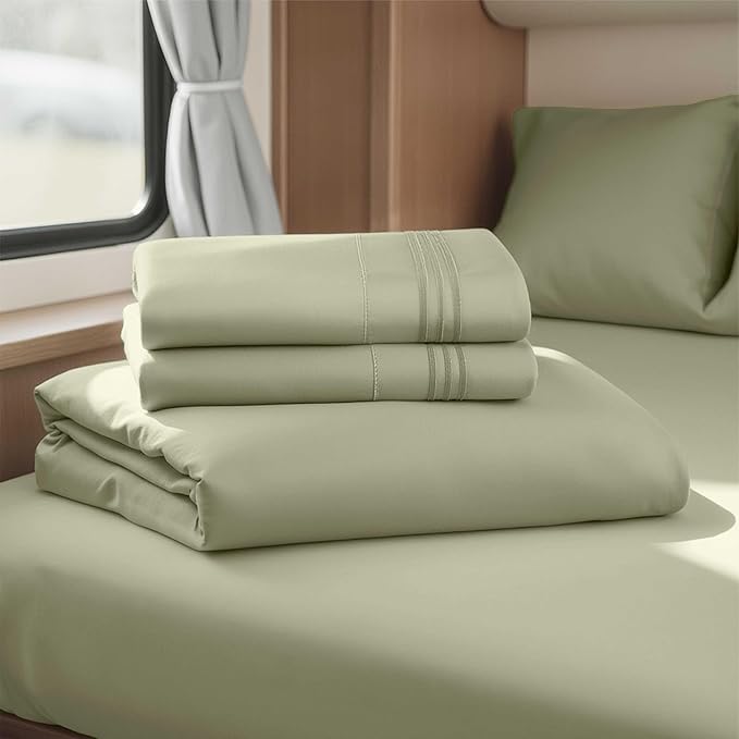 Clara Clark Bed Sheets, Premier 1800 Series 4 Piece RV Queen Sheet Set, Luxury Soft Sheets for RV Bunks, Short Queen - Sage Green