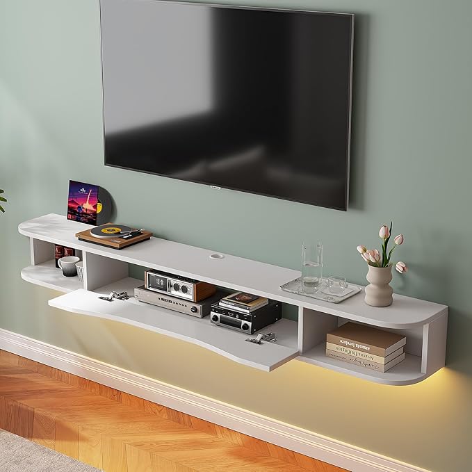 Floating TV Stand,78'' Wall Mounted TV Cabinet,Floating TV Console,Under TV Shelf with 1 Door and 2 Cabinets for TVs up to 78''(White)
