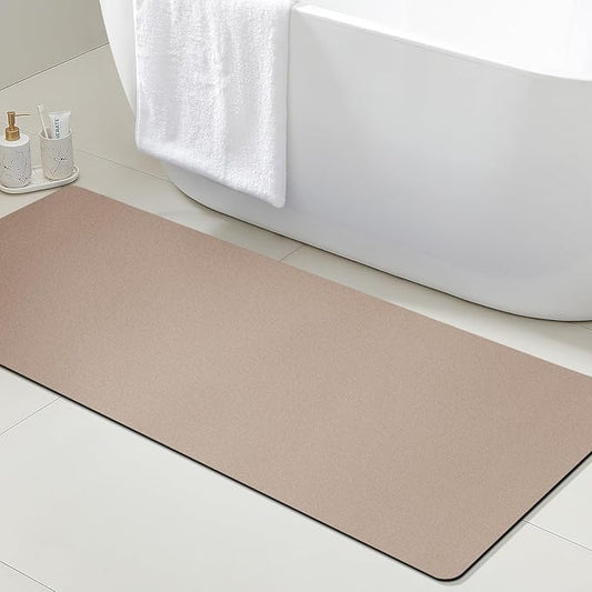 Ultra Thin Non-Slip Bath Mat Fit Under Door, Upgrade Backing Non Slip Bath Mat, Quick Dry Ultra Absorbent Bathroom Rugs, Machine Washable Bath Mats for Bathroom, Bathtub & Kitchen, Taupe, 48"x20"