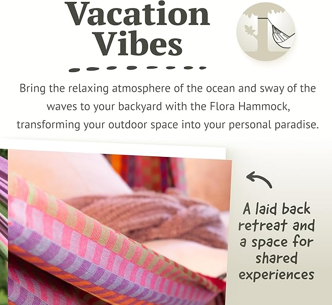 La Siesta® Flora Classic Organic Cotton Hammock - Indoor Outdoor Hammock, Patio Bed Tree Portable Hammock, 2 Person Double Hammock - King, Flower