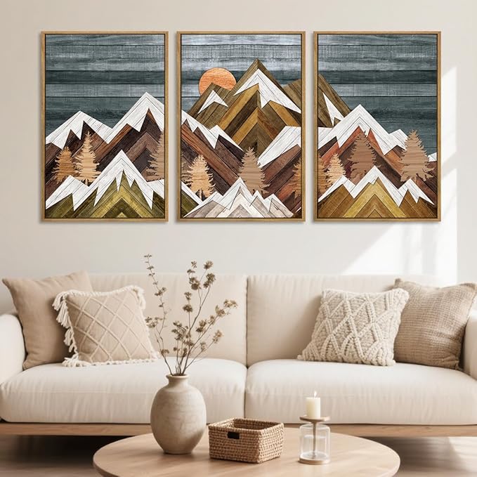 BINCUE Extra Large Mountain Wall Art Decor large Artwork Mountain Wall Decor 24x36 Inches Set of 3 Framed Painting for Living Room Bedroom Office