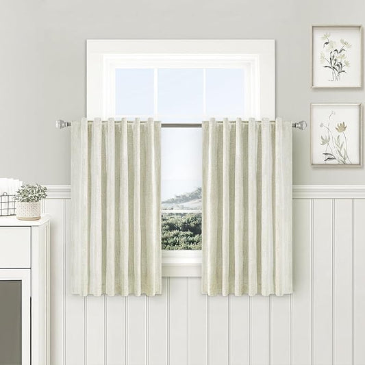 100% Blackout Kitchen Curtains Back Tab Rod Pocket Linen Curtain Thermal Insulated Textured Short Black Out Curtains for Small Window 2 Panels Set 52Wx45L Natural