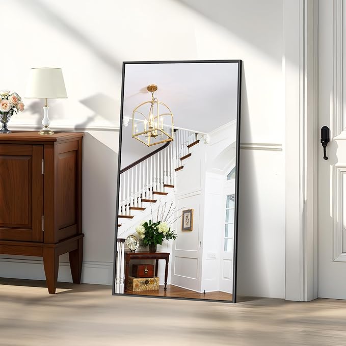 KOCUUY 24x48 Inch Large Black Wall Mounted Mirror,Aluminum Framed Decorative Rectangular Bathroom Mirror for Wall Over Sink,Vanity Mirror for Bedroom Living Room Bathroom,Functional Oversized Mirror