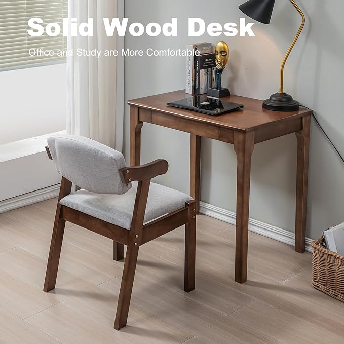 Solid Wood Desk, Gaming Study Home Office Desks for Work, Student PC Desk for Bedroom, Small Computer Desk for Small Spaces, Easy to Assemble (Walnut Color, 31inch)