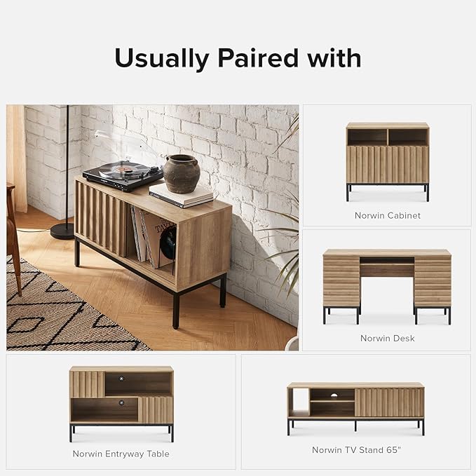 mopio Norwin TV Stand, Rustic Modern Industrial Television Stand for 60/65/70 inch TV, Fluted Entertainment Center with Storage, Wood Media Console Credenza Cabinet Table (Oak 36" TV Stand)