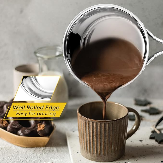 E-far 1 Quart Saucepan with Lid, Stainless Steel Small Sauce Pot with Glass Lid for Cooking, Easy Clean & Rust Free, Dishwasher Safe