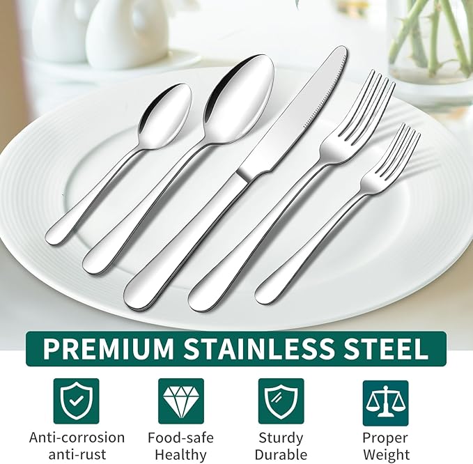 20 Piece Silverware Set, ENLOY Stainless Steel Flatware Cutlery Set, Kitchen Utensil Set Service for 4, Include Knife Fork Spoon, Mirror Polished, Dishwasher Safe