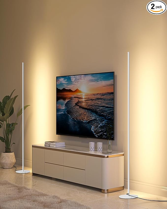 DEWENWILS Floor Lamps for Living Room, Set of 2 LED Corner Light Works with Foot Switch, 1100 LM Dimmable Floor Lamp with 3000K Warm White, 57.5" Standing Lamp for Living Room, Bedroom, Office (White)