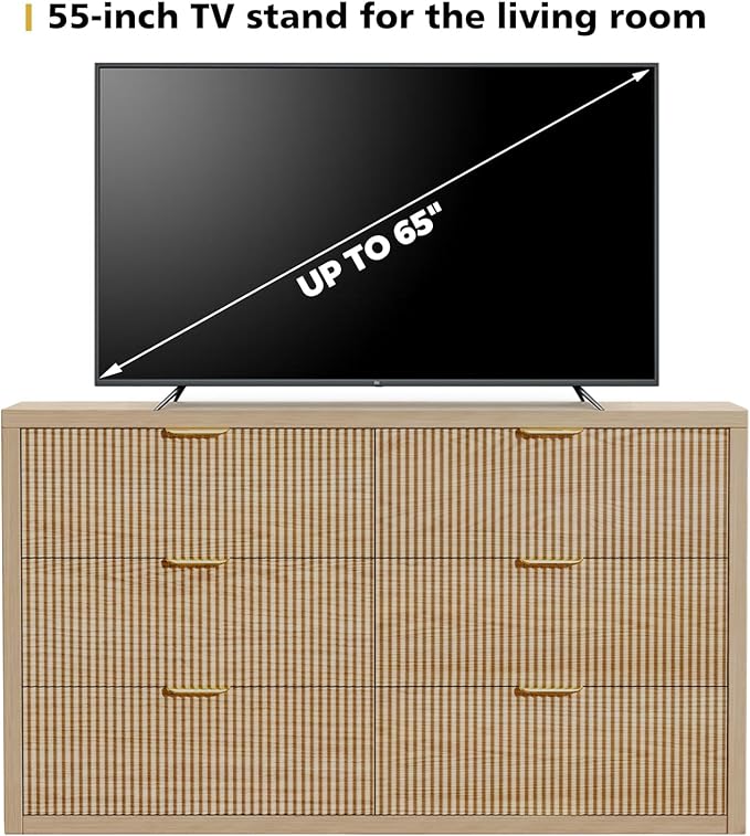 55.12" Modern Chest of Drawer, 6 Deep Drawers,Clothes Organizer,Large Storage Cabinet for Living Room, Bedroom,Dresser TV Stand, Wood Drawer Organizer for Living Room, Hallway, Lumber