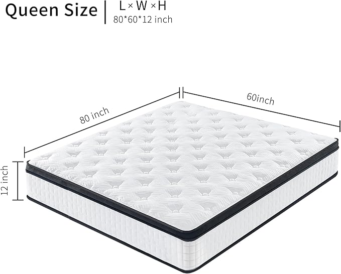 12 Inch Memory Foam Mattress,Queen Size Plush Hybrid Mattress,7-Zone Memory Foam & Pocket Spring,Edge Support & Motion Isolating,Pressure Relief, Certified Foams Fabric,Bed in a Box,Echelon Dream