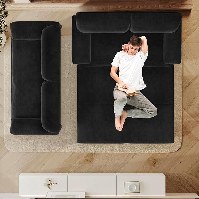 66-Inch Queen Size Convertible Sleeper Sofa Bed, 3-in-1 Pull-Out Futon Loveseat, Velvet Love Seat Couch with Side Pocket for Living Room, Office, Apartment, RV, Hide-A-Bed Fold Out Sofa&Couch