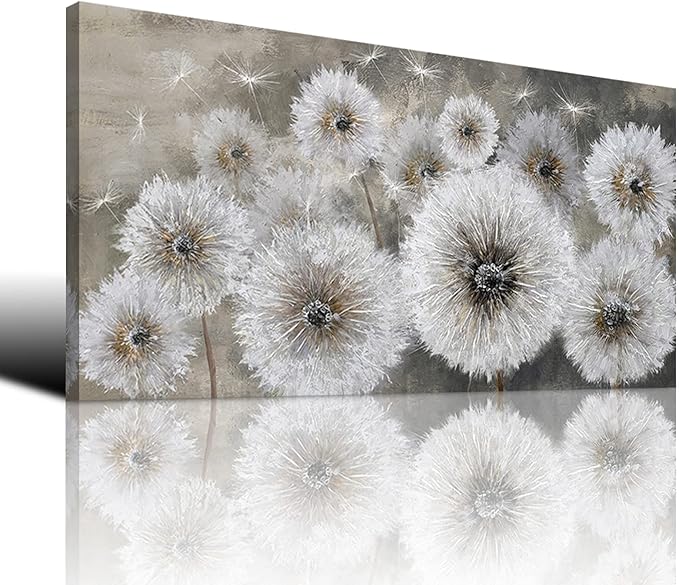 Pogusmavi Dandelion Farmhouse Wall Art for Living Room Pictures for Bedroom Wall Decor Canvas Paintings Framed Wall Picture for Bedroom Office Artwork Wall Decor Textured Art 30×60IN