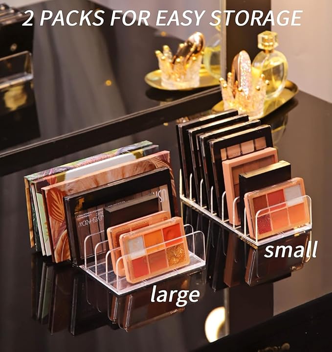 Eyeshadow Palette Organizer Use for Bathroom Countertops, Wardrobe, Shelf, Drawer, Sunglasses, Wallet, Contour Kit (Cosmetic Storage Box Small&Large) Makeup (2Pcs White Clear)Upgraded Version