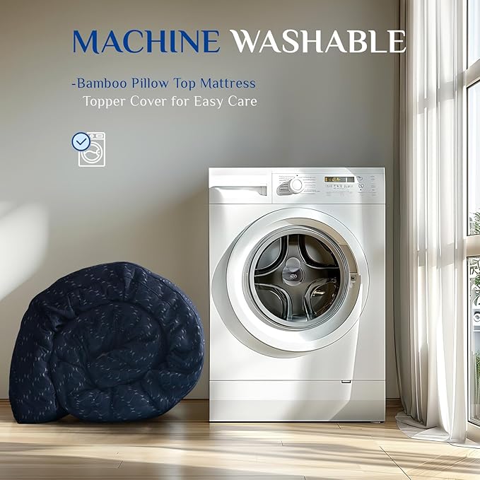 Dual Layer 3 Inch Memory Foam Mattress Topper King Size, 2 Inch Gel Memory Foam Plus 1 Inch Cooling Pillow Top Mattress Pad Cover, with 8-21 Inch Deep Pocket, Navy Blue