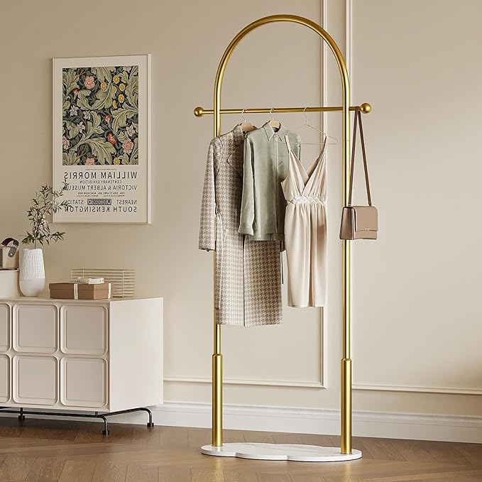 Gold Clothing Rack for small spaces,Modern Clothes Rack with Marble Base,Small Garment Racks for Hanging Clothes, Heavy-duty Coat Rack Freestanding for Bedroom,Entryway,Boutiques (gold)
