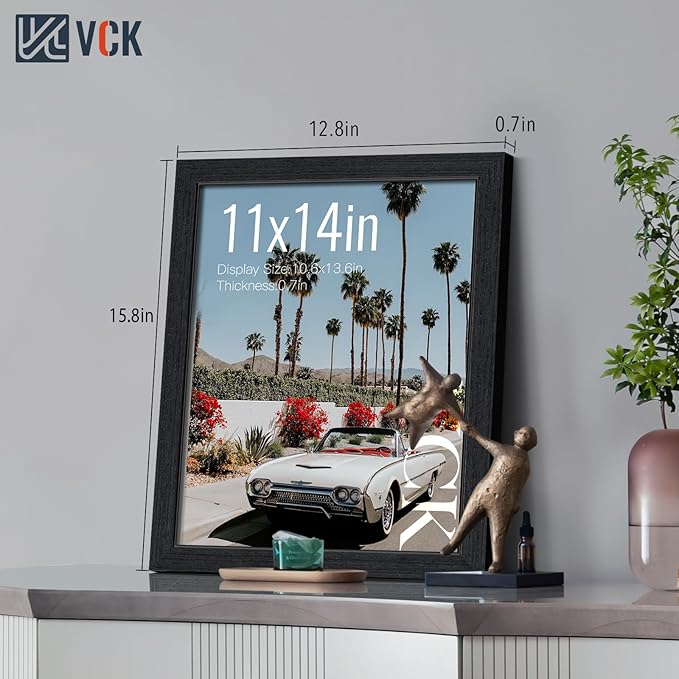VCK 11x14 Black Oak Picture Frames 3 Pack, High-End Wood Wide Border Poster Frame, Multi-Directional Display Family Photos, Office Prints, Studio/Gallery/Home Artwork