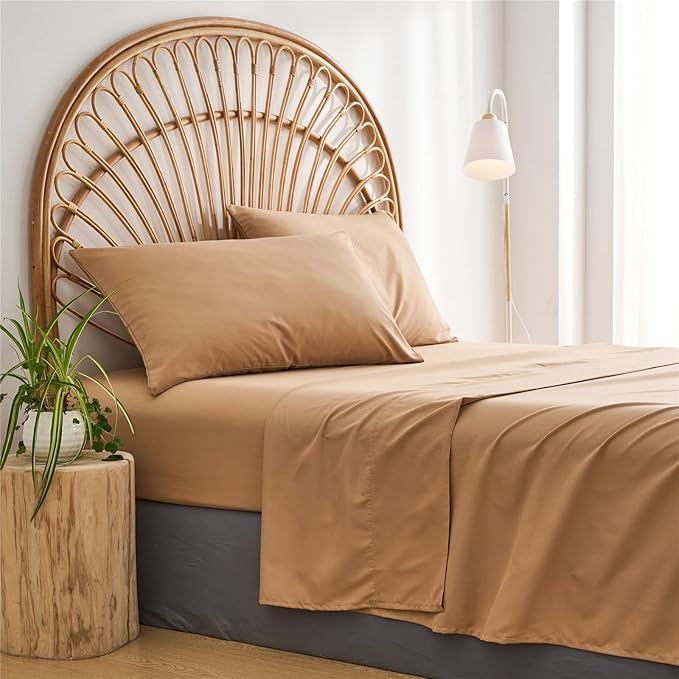 KAKIJUMN Khaki Tufted Comforter Set Full Size 7 Piece Bed in a Bag, Shabby Chic Boho Comforter and Sheet Set, Pom Pom Textured Bed Set, All Season Soft Microfiber Complete Bedding Set(Khaki,Full)