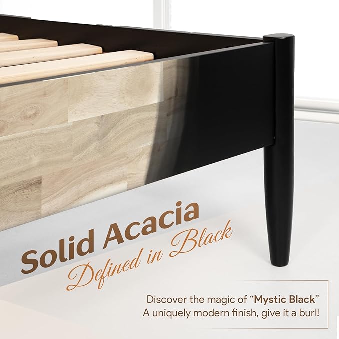 Lenia 14-Inch Queen Size Platform Bed Frame with Headboard – Heavy Duty Acacia Wood, Mid-Century Modern Style, 12 Slats for Support, No Box Spring Needed, Noise-Free, Easy Assembly, Teak Brown