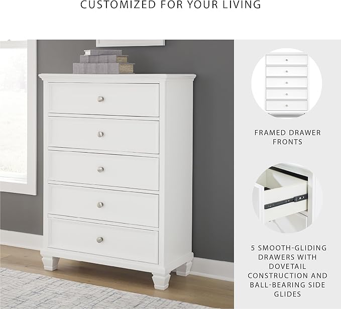 Signature Design by Ashley Fortman Casual 5 Drawer Chest for Bedroom, White