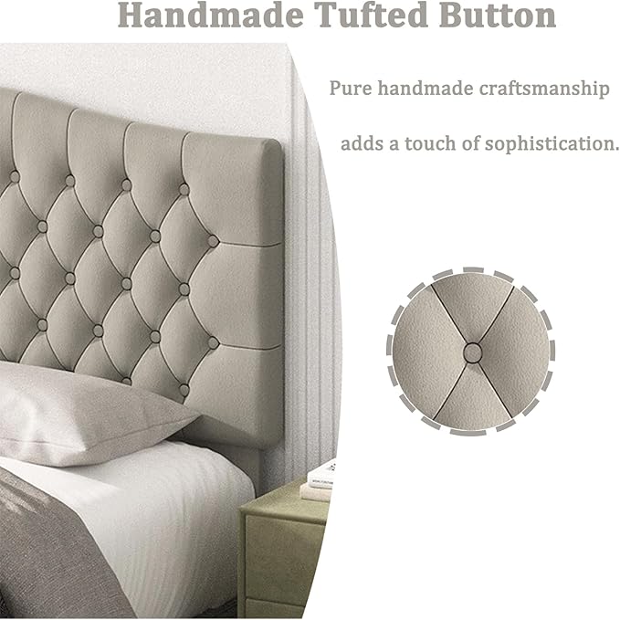 King Headboard Only, Upholstered Head Board for Adjustable Bed Velvet Tufted Cal King Size Wall Mounted Headboard with Solid Wood Legs Head Board, Taupe