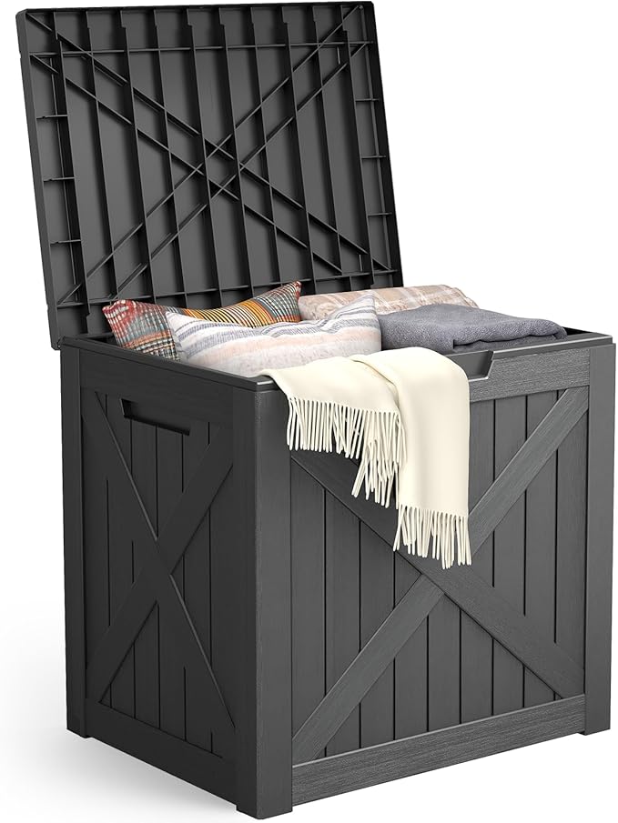 Outdoor Storage Box, 35 Gallon Waterproof Resin Deck Box, Storage Bin for Package Delivery, Patio Furniture Cushion, Garden Tools, Pool Accessories, Weatherproof and UV Resistant, Black
