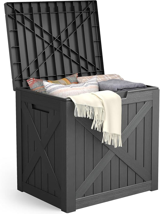 Outdoor Storage Box, 35 Gallon Waterproof Resin Deck Box, Storage Bin for Package Delivery, Patio Furniture Cushion, Garden Tools, Pool Accessories, Weatherproof and UV Resistant, Black