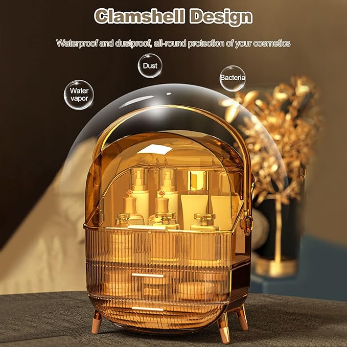 Ergocar Portable Retro Series Multi-Function Make Up Case Dustproof Cosmetic Storage Box,Cosmetics Skin Care Products Jewelry Organizer Case Finishing Box Bathroom Desktop -Amber (X-1)