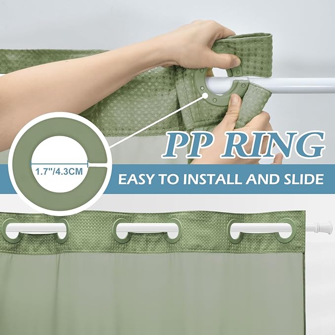 Sage Green Stall Hotel Shower Curtain - 230GSM Waffle Textured Heavy Duty Thick Fabric Shower Curtains for Bathroom,54W x 80H