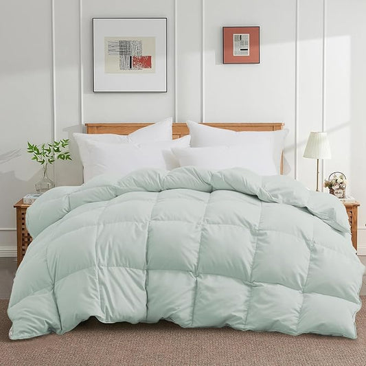 Joysoul California King Size Down Comforter - All Season Ultra Soft Goose Down & Feather Fiber Fill, Luxury Hotel Green Duvet Insert with Corner Tabs (108" X 94")