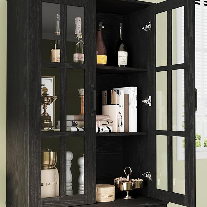 VOWNER 95" TV Stand for TVs up to 75", 4-Piece TV Hutch with Cabinets, Entertainment Center with Bookshelves, Modular TV Console for Living Room (2D+2F 黑)