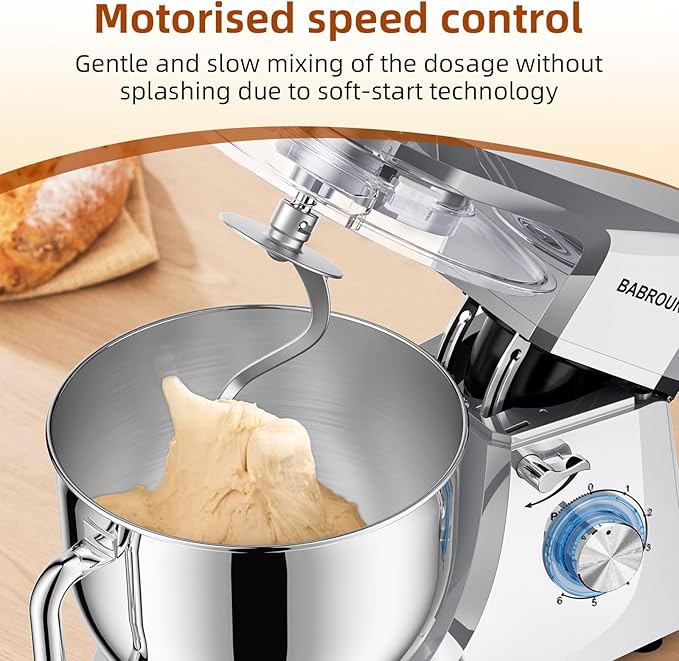 8.45 QT Stand Mixer - 660W 6 Speed Large Capacity Kitchen Electric Mixer with Whisk Dough Hook Mixing Beater Household Food Mixer for Baking Cakes Cookie Bread Salad (Silver)