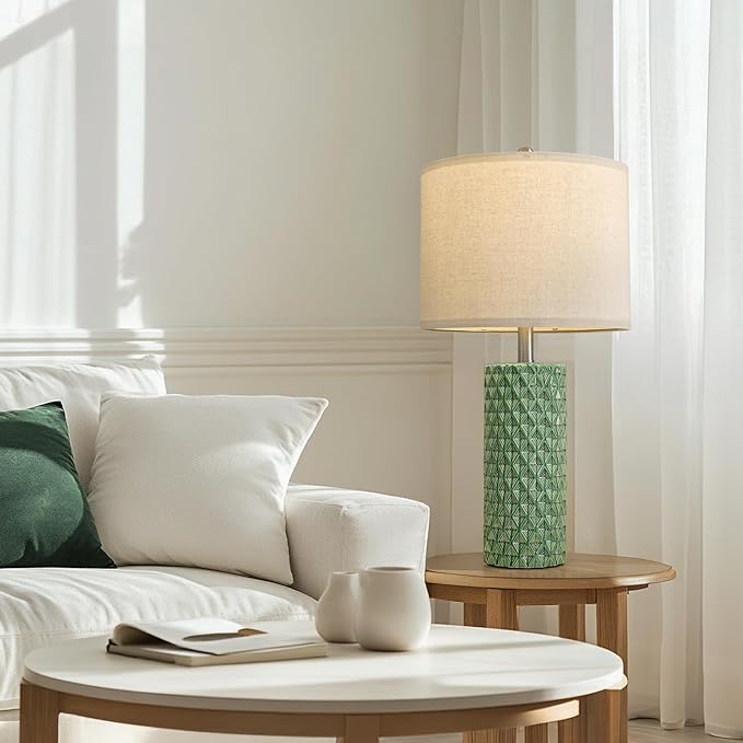 26" Tall Table Lamp for Living Room -Green Lamps Set of 2 Modern Ceramic Lamps for Night Stands, Bedside Lamp for End Tables, Nightstand Lamps for Bedroom