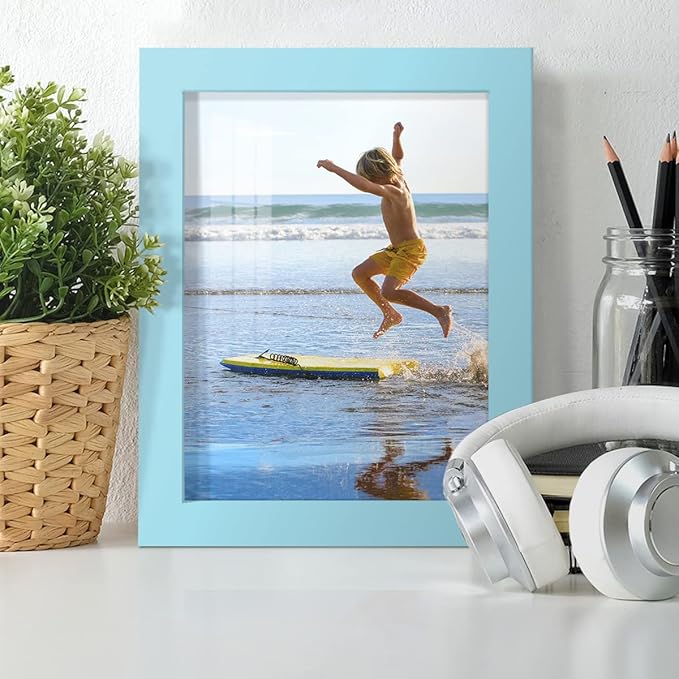 Renditions Gallery 6x8 inch Picture Frame High-end Modern Style, Made of Solid Wood and High Definition Glass Ready for Wall and Tabletop Photo Display, Blue Frame