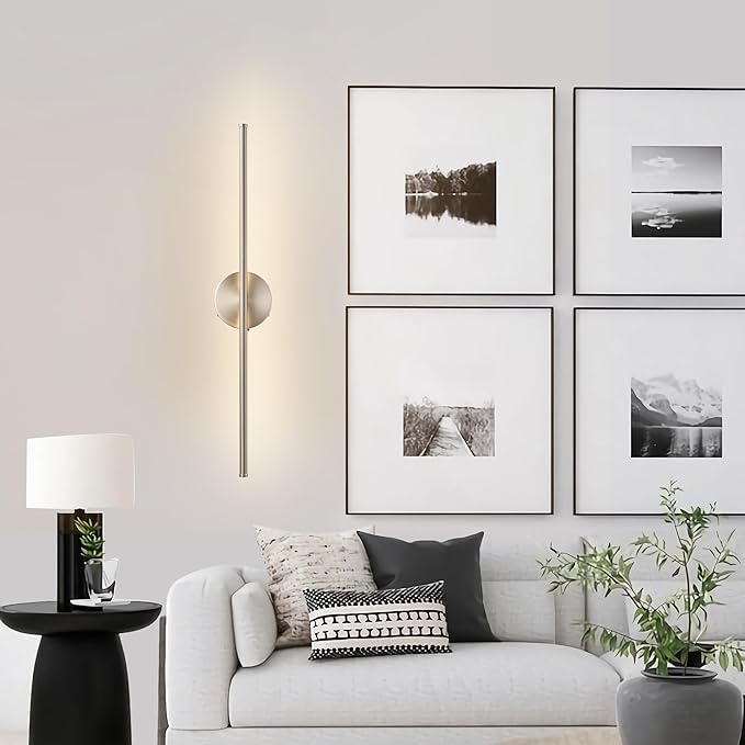 Battery Operated Wall Sconces with Remote Control, Dimmable Wall Sconces Set of Two, 350°Rotate, 3000K LED Nickel Wireless Wall Light for Living Room, Bedroom, Hallway, 32.2 Inch (2 Pack)