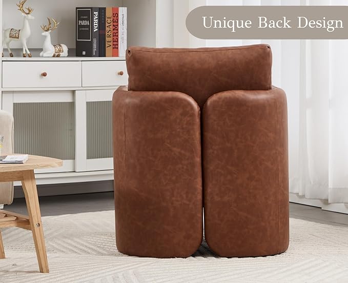 EALSON Comfy Accent Chairs Set of 2 Modern Leather Living Room Chairs with Arm Mid Century Reading Lounge Chairs for Adults Upholstered Armchairs for Living Room/Reading Room/Bedroom/Office, Brown