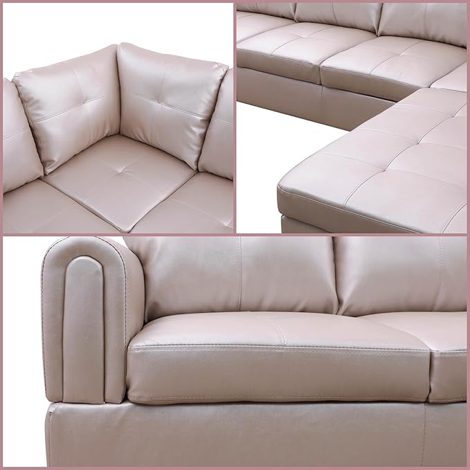 L Shaped Couch, Modular Sectional Sofa with Chaise, Modern Modular Sofas Furniture Sofa Couches for Living Room/Apartment/Office/Bedroom, Latte