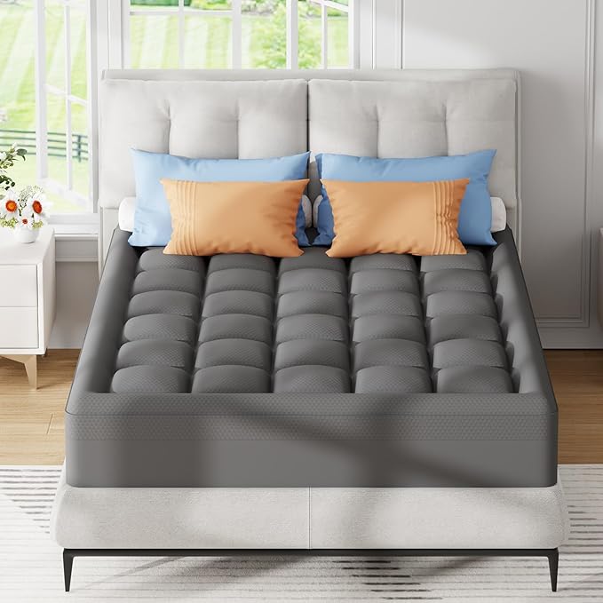 ELEMUSE Dual Layer 3 Inch Memory Foam Mattress Topper Full, 2 Inch Cooling Gel Memory Foam Plus 1 Inch Down Alternative Pillowtop Mattress Pad with Cooling Cover, Soft Comfort Support, Grey