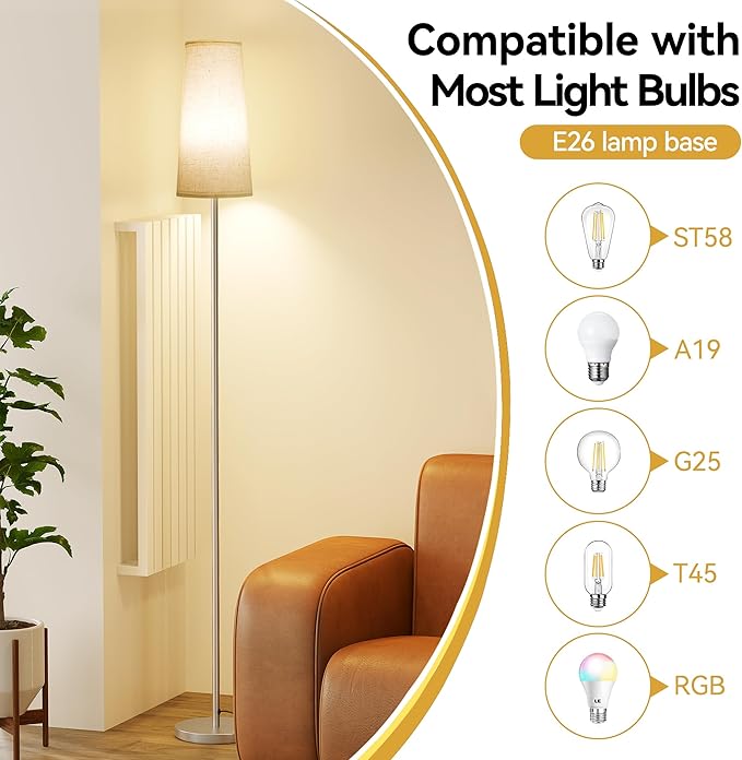 SUNMORY Floor Lamps for Living Room/Bedroom/Office, Standing Lamp with LED Bulb, 3 Color Temperature Tall Lamp, Suitable for Modern/Boho/Farmhouse and Other Home Decor Styles, Nickel Color