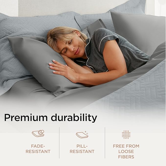 Threadmill Supima Cotton Sheets, 1000 Thread Count King Size, 4 Pc Luxury Bed Sheets Set, Hotel Quality Sateen Weave, Dark Grey with Elasticized Deep Pocket