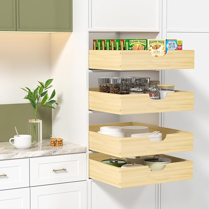 COOLBEBE Pull Out Cabinet Drawer, Soft Close Solid Wood Pull Out Organizer for Cabinet,17" W x 21" D Pull Out Shelves in Kitchen, Pantry, Bathroom